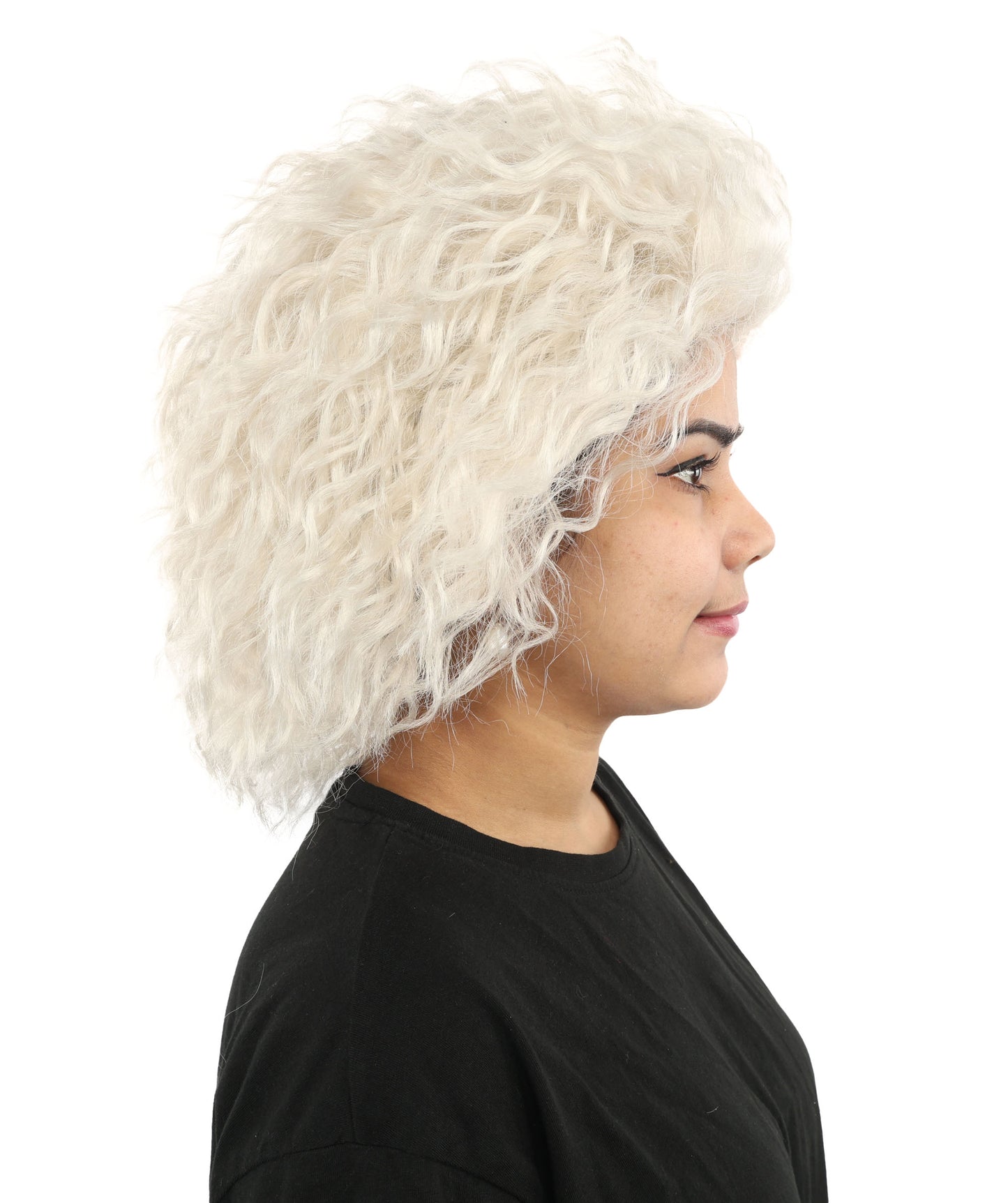 HPO Women’s 15-Inch White Curly Wig | Wavy Voluminous Style | Idal for Costume, Cosplay, and Themed Events