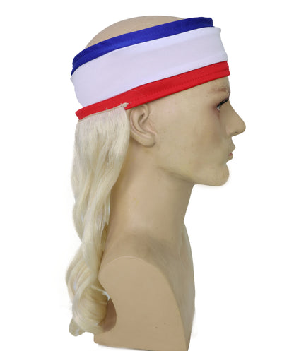 USA Flag Mullet Headband Wig for Men | Red White Blue Hair with Built-In Stretch Band | Funny Costume Accessory for Parties, BBQs, Tailgates