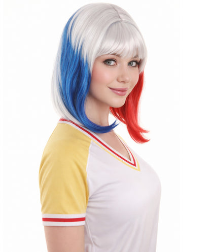 Red White and Blue Bob with Tinsel | Sparkly Celebrity Halloween Wigs | Premium Capless Cap