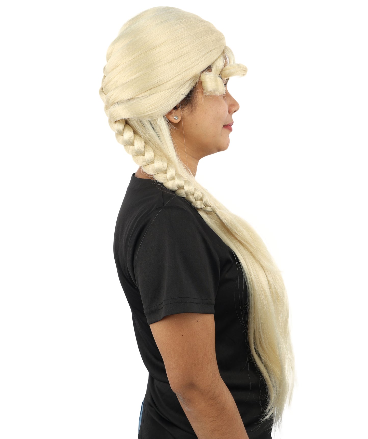 HPO Women's Braided Fantasy wig | Textured woven side plait, created of flame-retardant synthetic fiber, capless base | Theater, stage, costume events, drag