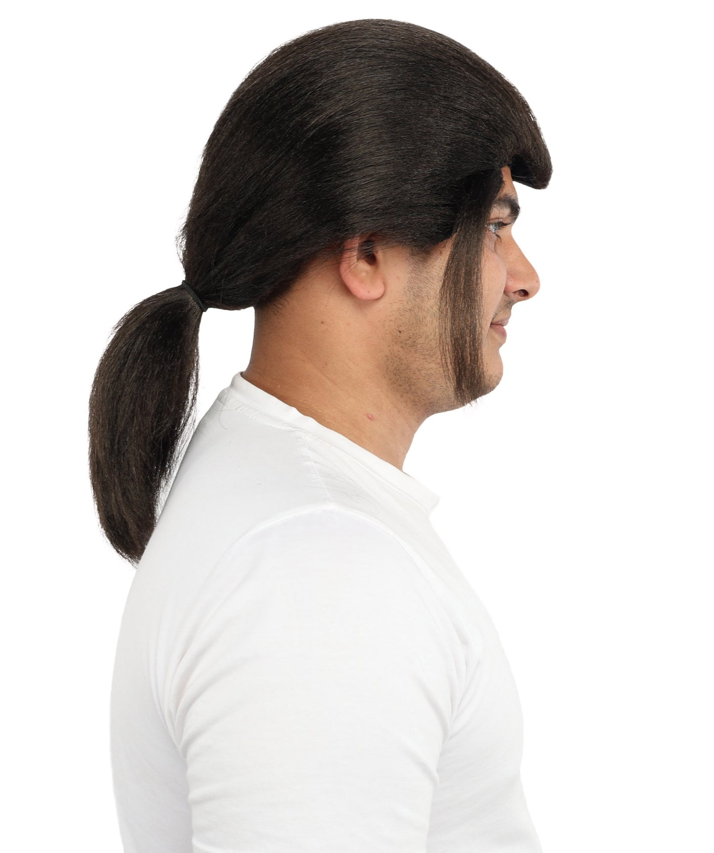 HPO Men’s Long Black Ponytail Warrior Wig – 17” Realistic Medieval Hairpiece with Capless Cap | Ideal for Costume Events, Theatre & Character Roleplay