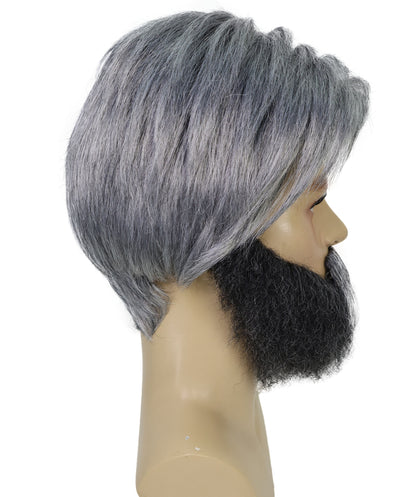 HPO Men's Grey,Salt & Pepper Wig, Beard and Mustache Set | Salt & Pepper Hair Accessories for Old Man Look | Halloween, Costume Parties, Stage Acts & Themed Events