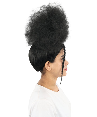HPO Women’s Afro Puff Black Wig with Natural-Textured Curls | High-Puff Synthetic Wig for Halloween and Cosplay | Capless Design | Soft Volume & Style for Festival Fashion
