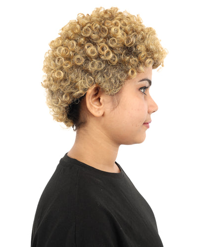 HPO Women's Barbadian Singer-Inspired Wig | Short Curly Golden Hairstyle with Side Part | Synthetic Fiber Hairpiece for Cosplay, Halloween, Parties & Stage