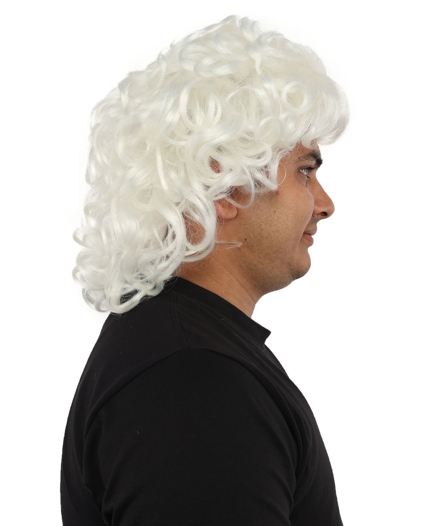 HPO Men’s 80s Light Brown Curly Mullet Wig | Flame-retardant Synthetic Fiber | Retro Movie Character Inspired Hairpiece for Cosplay & Halloween