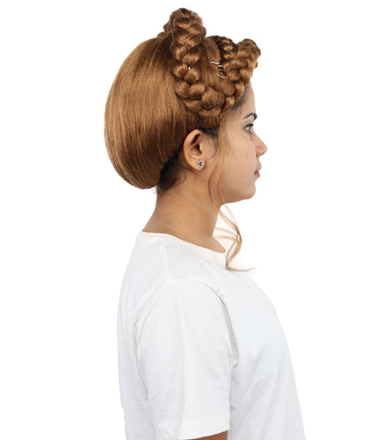 HPO Women's Victorian-Inspired Curly Brown Wig | Long Voluminous Curls with Soft Bangs | Cosplay, Halloween, Parties, Stage & Roleplay