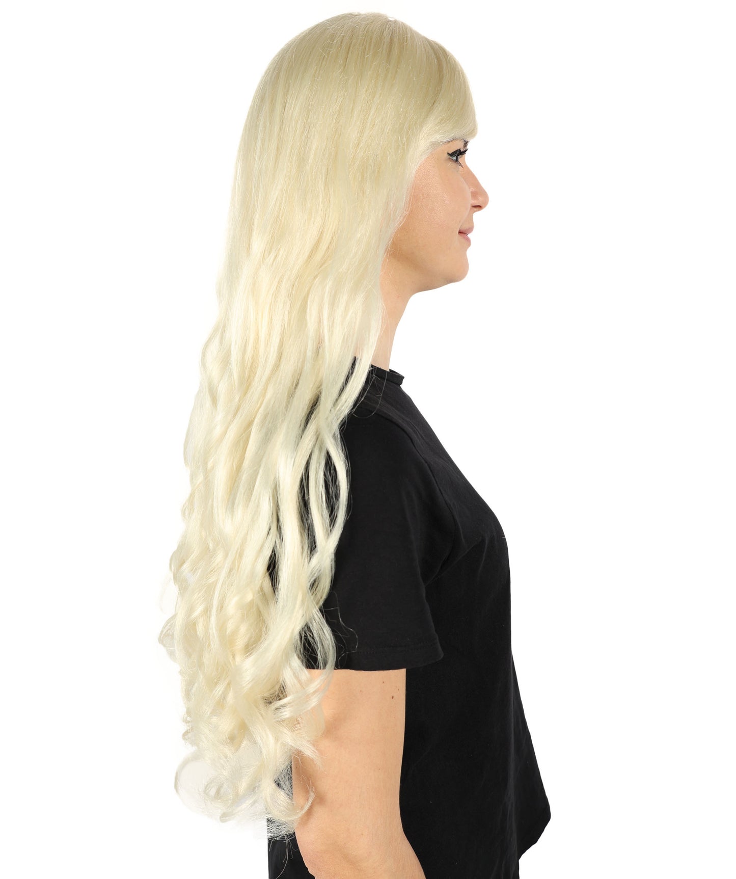 HPO Women's Multicolor Long Curly Wig with Fringe, Flame-retardant Synthetic Fiber
