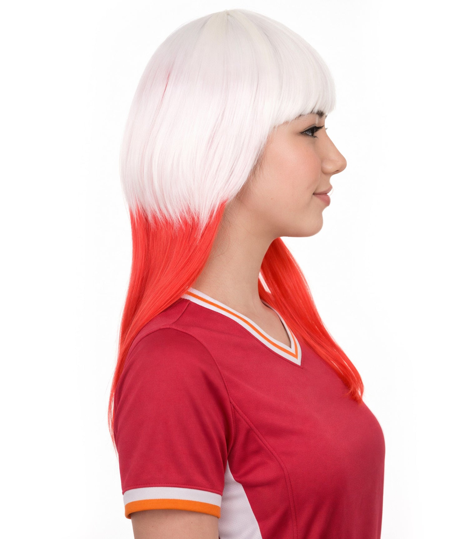 Poland Flag Sport Party Long Bob Wig | White Red National Pride Wig | Premium Breathable Capless Cap