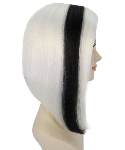 HPO Adult Women’s Glamour Diva White Wig with Black Streaks | Long Synthetic Costume Wig | Halloween Party Diva Look | Breathable Capless Fit, Soft Fiber