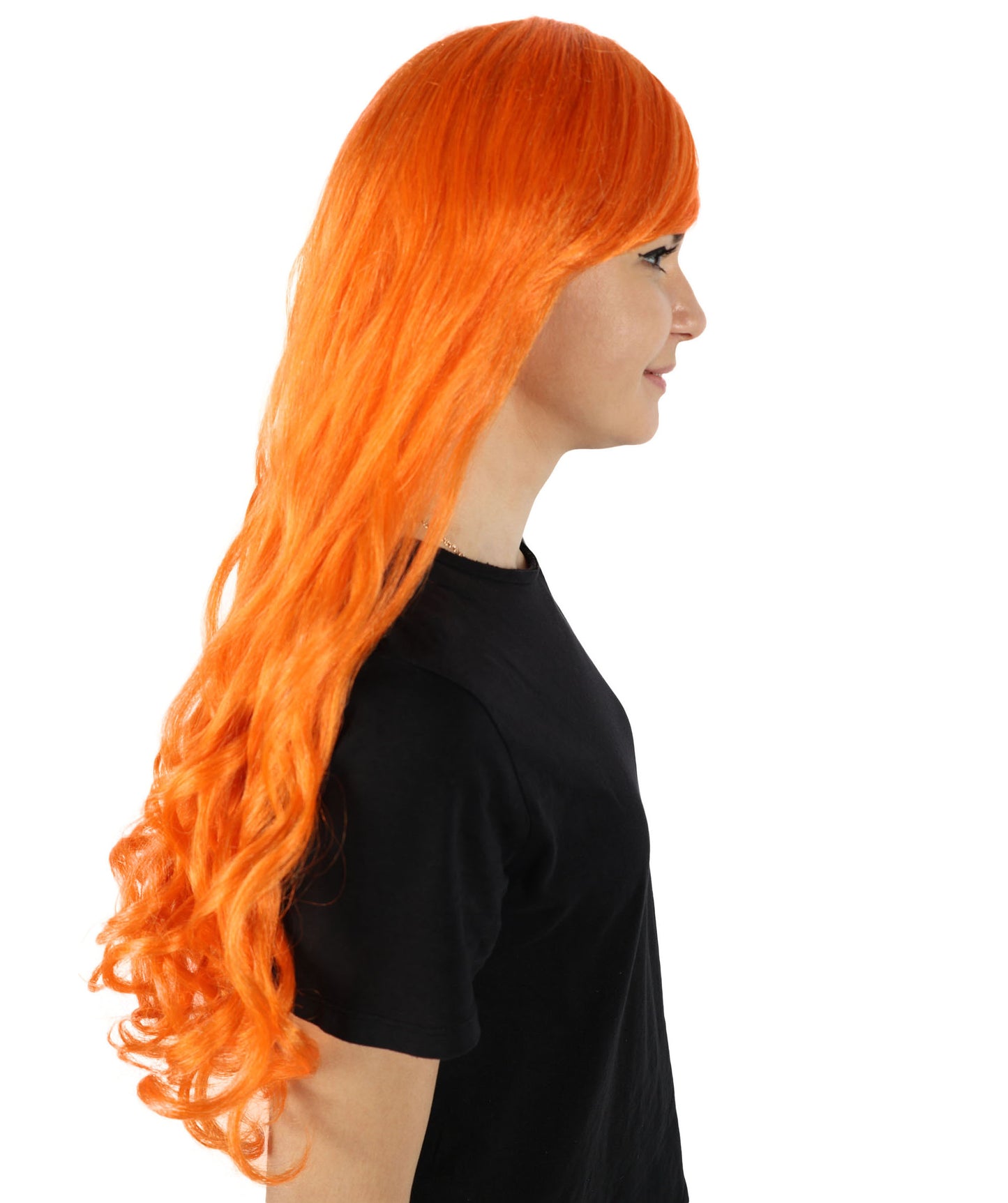 HPO Women's Multicolor Long Curly Wig with Fringe, Flame-retardant Synthetic Fiber