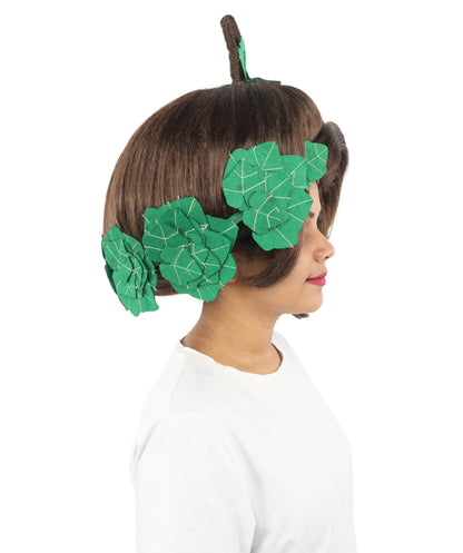 HPO Adult Women's Sculpted Pumpkin Show Wig | Multiple Color Options | Create of synthetic fiber, massive spherical updo with green leaf accents, breathable base | Halloween, theater, drag, performance, party, costume events
