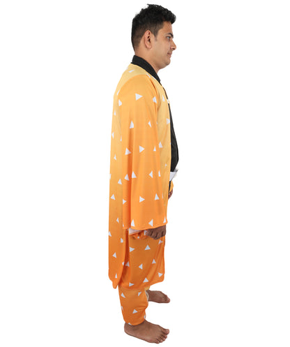 HPO Men’s Anime Checkerboard Cosplay Costume | Long Haori Jacket & Pants Outfit | Halloween, Conventions, Stage & Roleplay Outfit