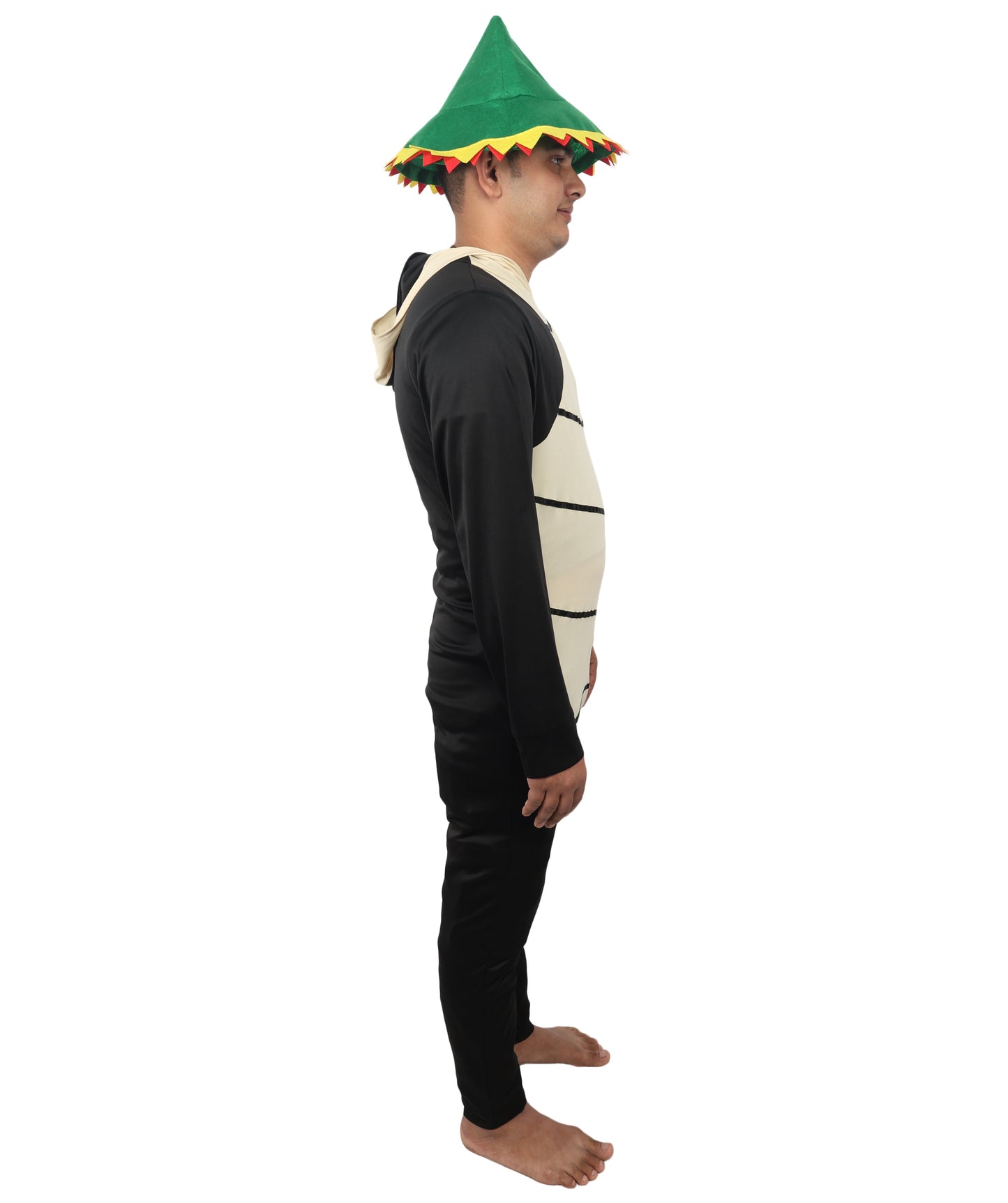 HPO Men's Funny Worm Costume – Black & Khaki Comedy Tunic with Curved Body Shape | Novelty Fancy Dress for Humorous Party Appearances