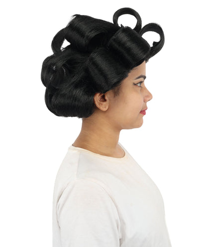 HPO Adult Women's Retro Roller Set Pink Wig | Multiple Color Options, create of synthetic fiber, large cylindrical curler texture, capless cap | Party, Halloween, theater, drag, performance, costume events