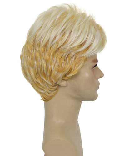 Men’s Short Teased Spiky Wig | Wild & Youthful Gold Blonde Mix Streaked Hairstyle for Costume Events