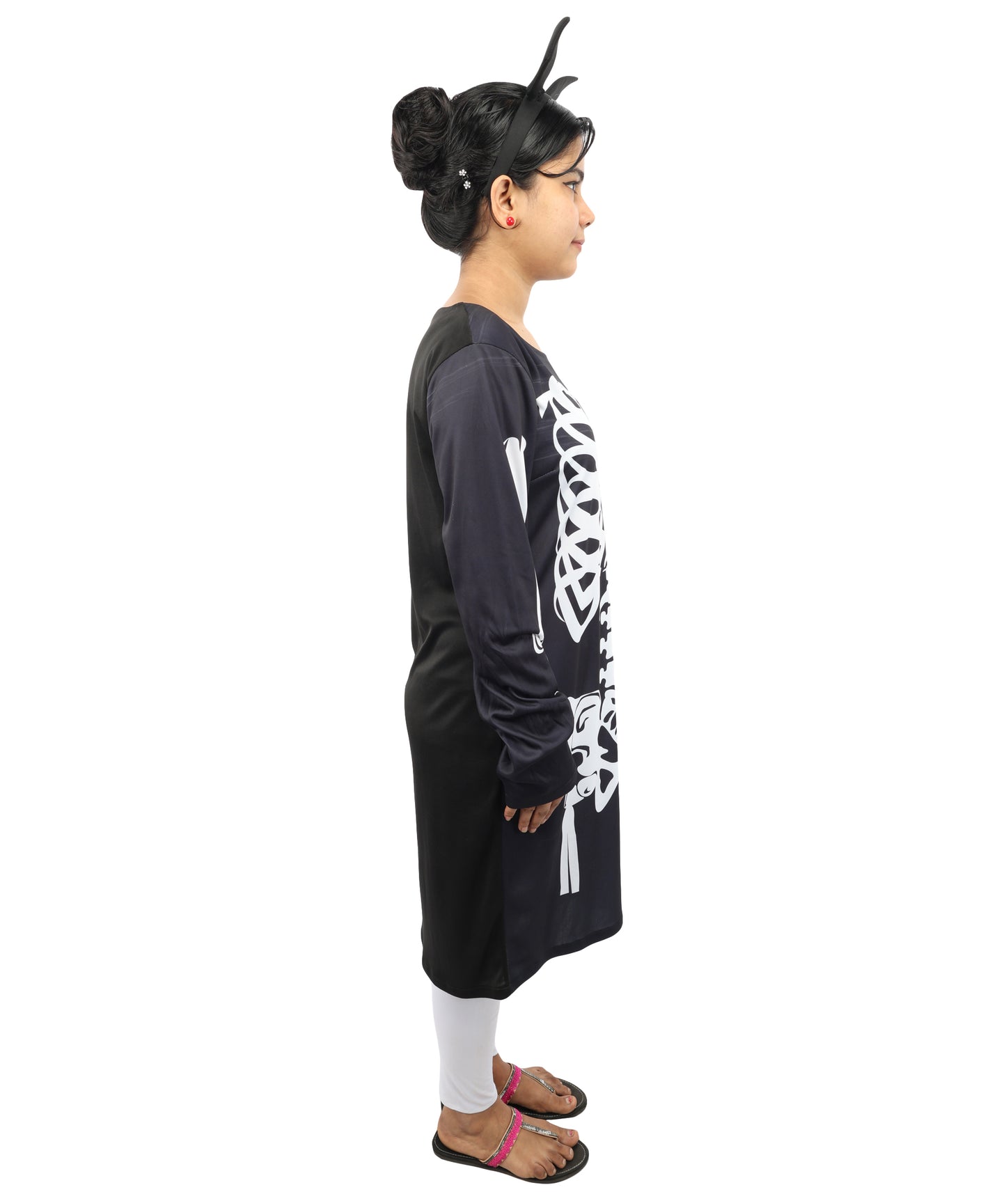 HPO Women's Halloween Skeleton Black & White Costume - Funny Long Sleeve Midi Dress, Black