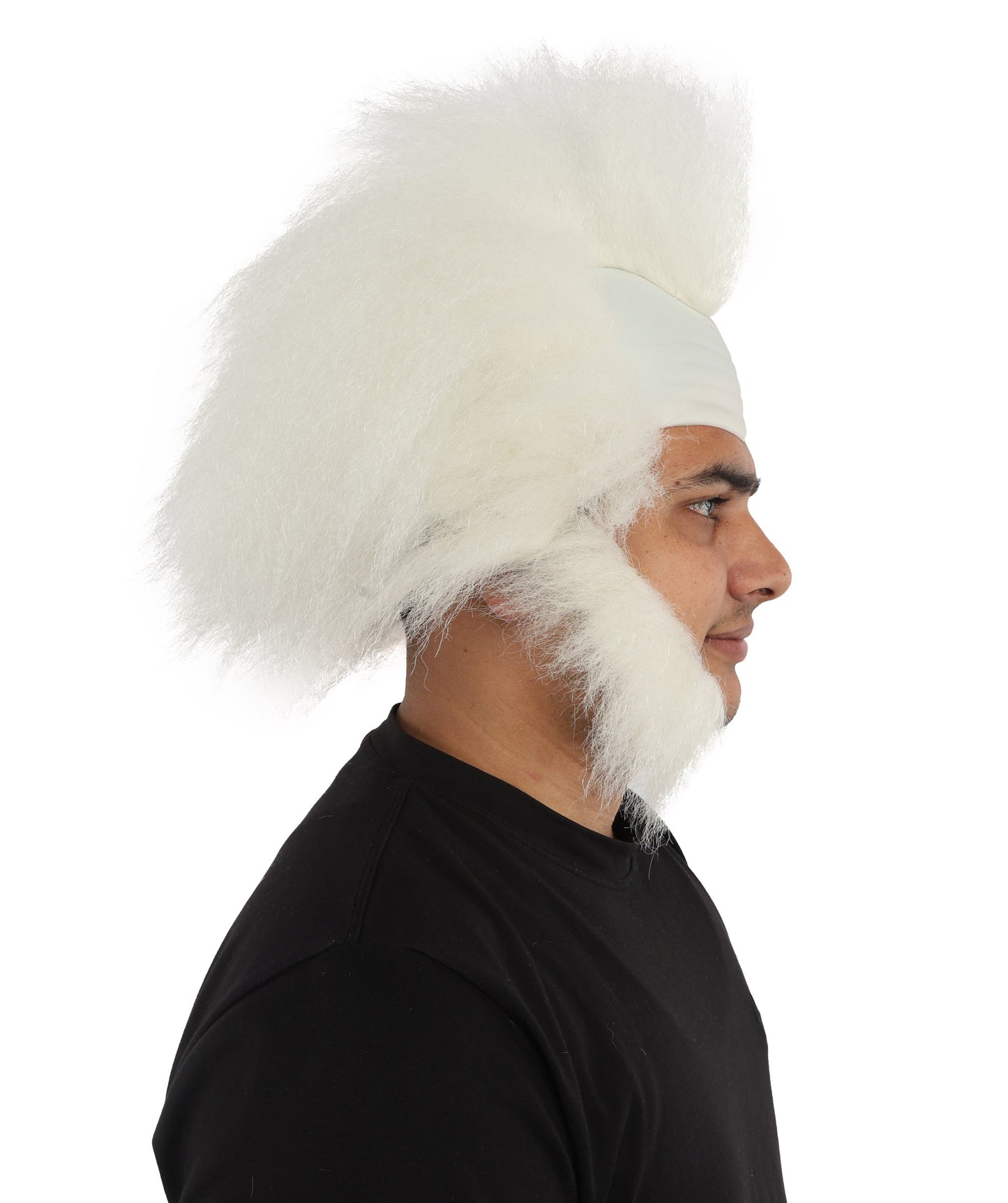 HPO Men's Mad Scientist White Wig With Side Beard | Wild Spiky Hair for Costume Cosplay & Dress-Up | Science Theme Characters, Horror Style Looks & Party Events