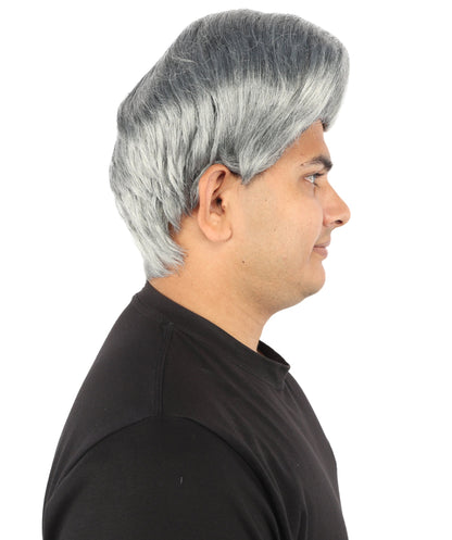 HPO Adult & Teen Men's Sleek Updo Theatrical Wig | Icy silver tone, create of synthetic fiber, striking swept front volume, breathable base | Party, Halloween, theater, drag, performance, costume events