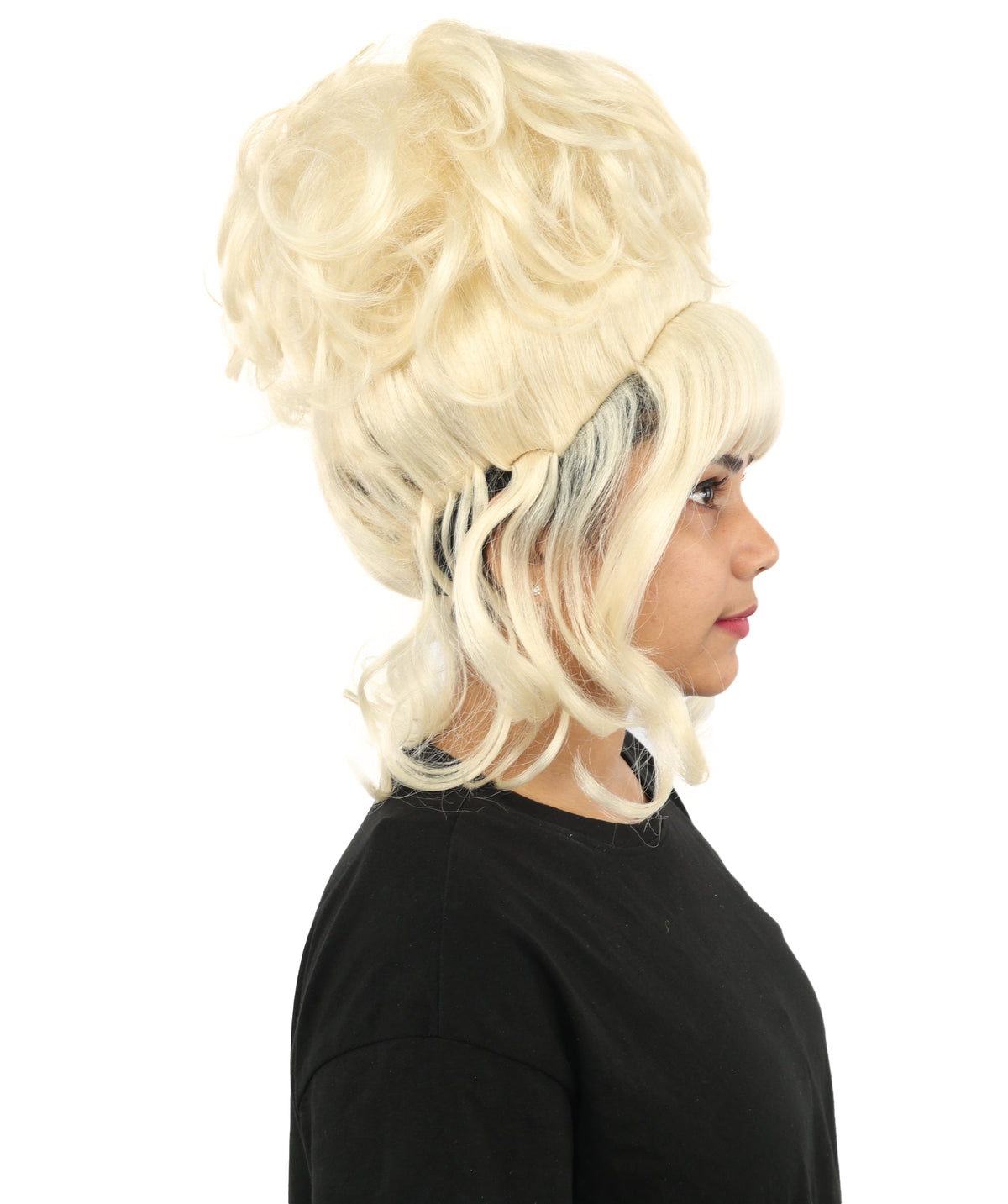 HPO Adult Women's Elegant Updo Tendril Wig | Multiple Color Options | Pastel peach hue, create of synthetic fiber, high teased volume with face-framing strands, breathable capless cap | Party, Halloween, theater, drag, performance, costume events