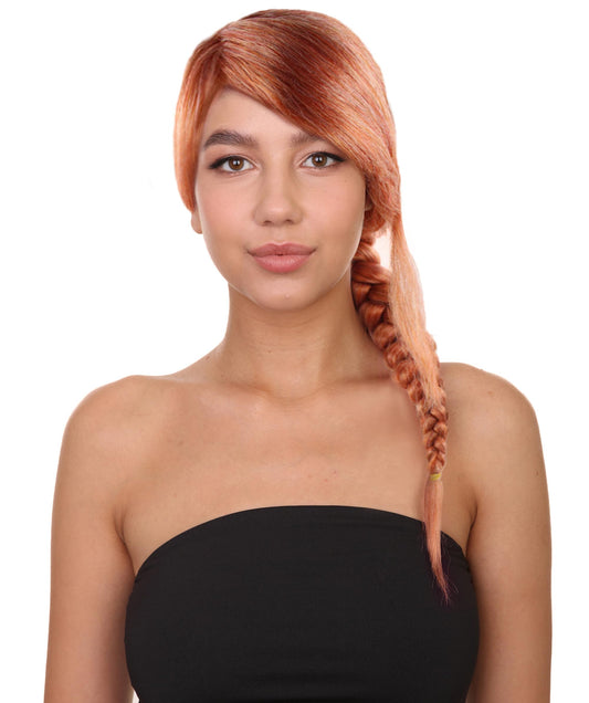 HPO Women Braided Side Part Wig | Peach Color Options | Flame-retardant Synthetic Fiber
