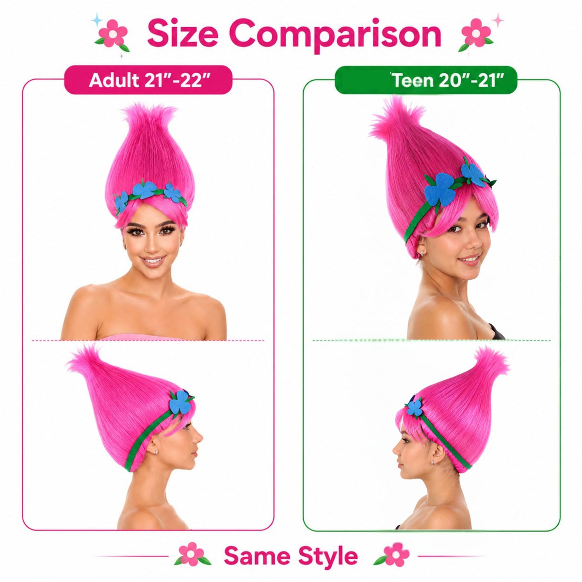 HPO Pointed Princess Troll Pointy Wig Floral Crown Adult Teen Hair Bundle - Tall pointed updo with front bangs & voluminous styling costume looks for halloween cosplay events