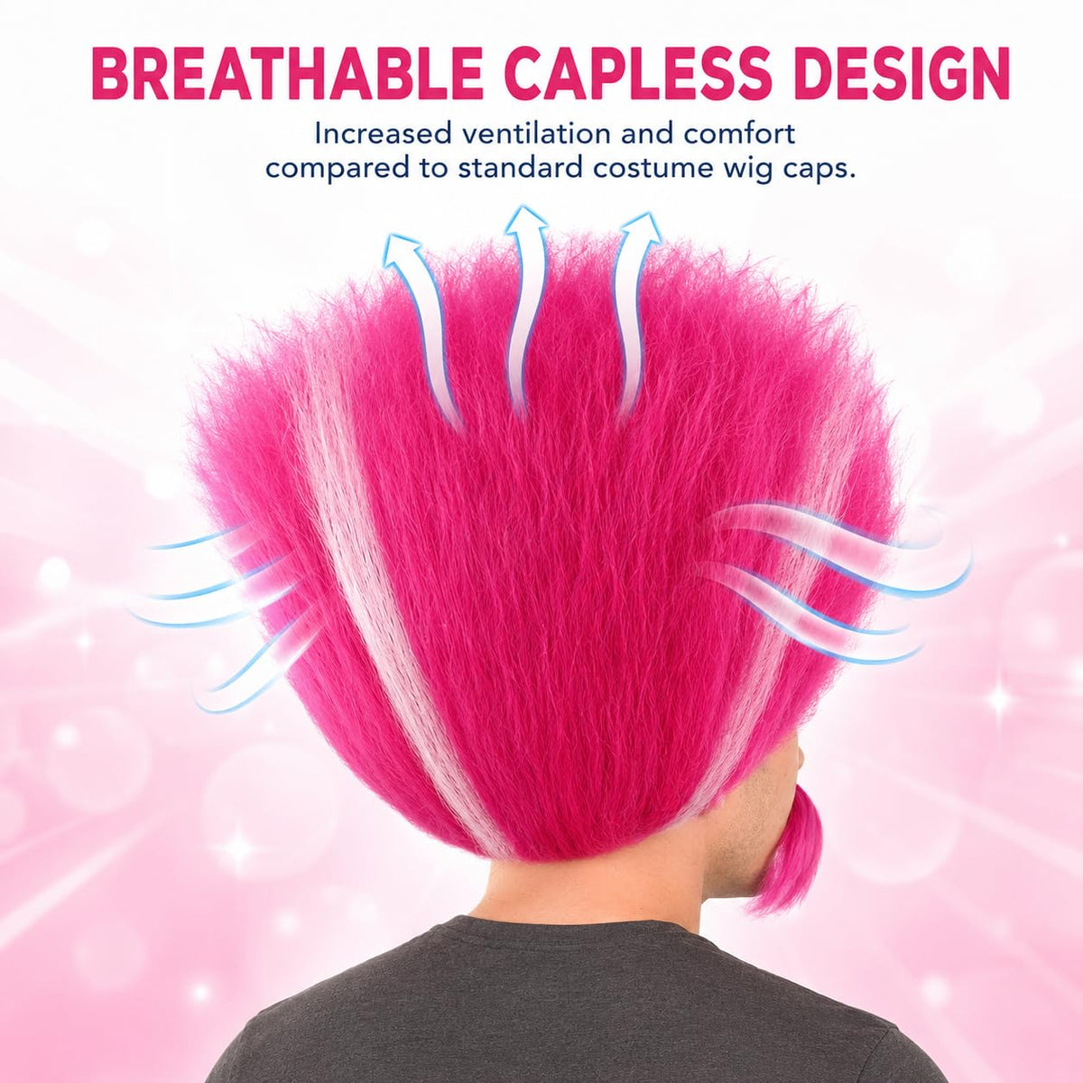 HPO Troll King Wig with Eyebrows Mustache for Adult Teen Bundle Accessory - Tall straight hairstyle with matching facial hair pieces for character styling
