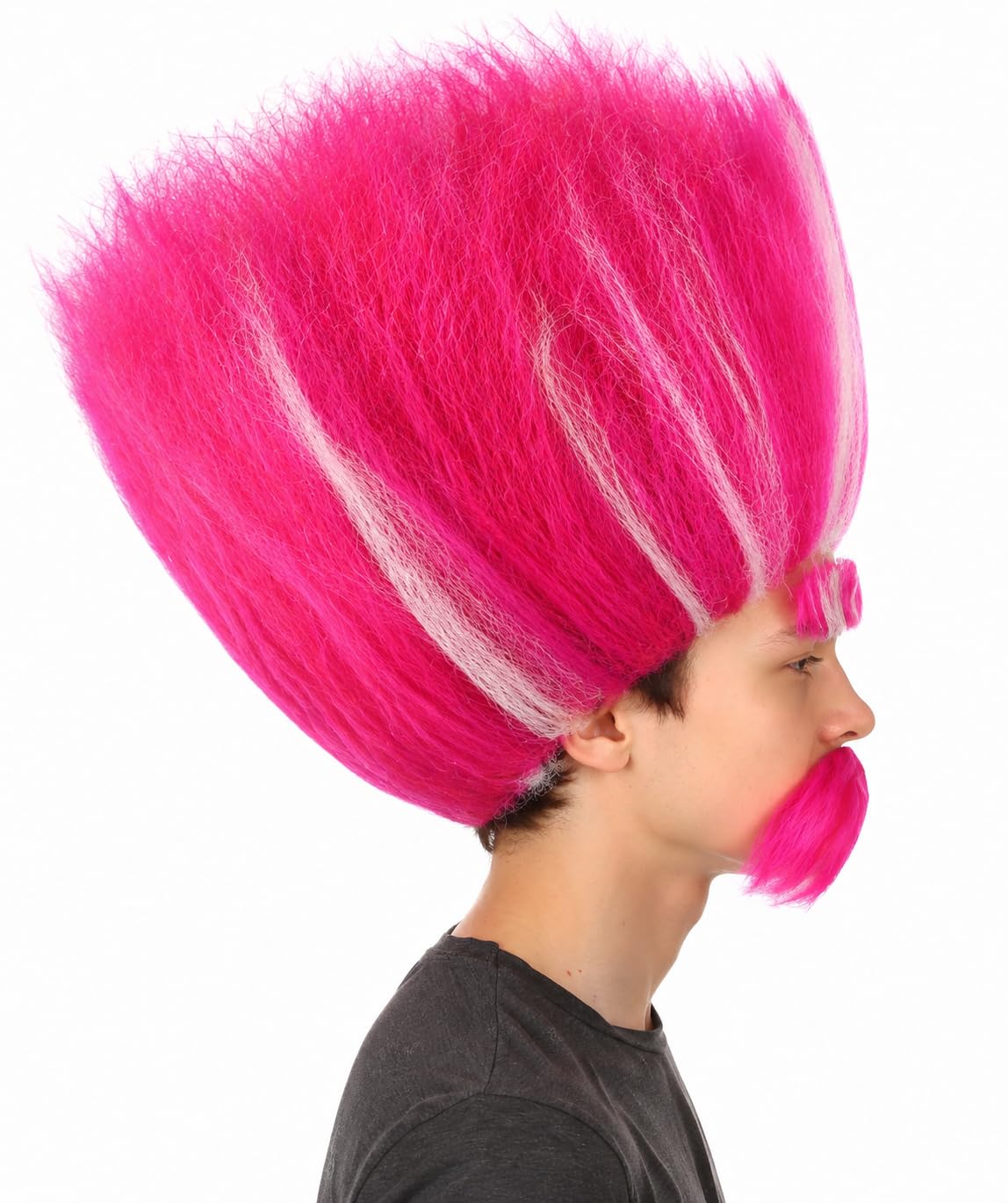 HPO Troll King Wig with Eyebrows Mustache for Adult Teen Bundle Accessory - Tall straight hairstyle with matching facial hair pieces for character styling