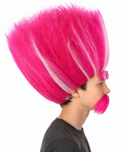HPO Troll King Wig with Eyebrows Mustache for Adult Teen Bundle Accessory - Tall straight hairstyle with matching facial hair pieces for character styling
