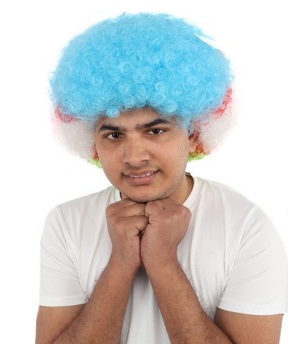 Adult Uzbekistan Flag Clown Wig – Curly Multicolor Synthetic Hair | Ideal for Parties, Parades & National Celebrations