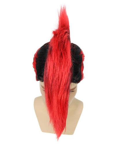 Mohawk Full Wig | Red & Black Halloween Wig | Premium Breathable Capless Cap