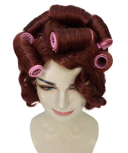 HPO Adult Women’s Vintage Glamour Wavy Wig with Large Voluminous Curls & Rollers |  Retro Style | Ideal for Halloween | Breathable Cap