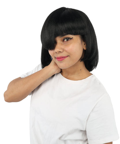 HPO Adult Women's Asymmetrical Bangs Bob Wig | Multiple Color Options | Create of synthetic fiber, sleek straight volume, breathable capless base | Party, Halloween, theater, drag, performance, costume events