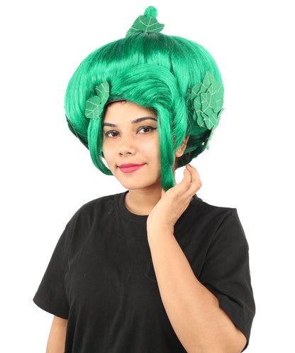 HPO Adult Women's Sculpted Pumpkin Show Wig | Multiple Color Options | Create of synthetic fiber, massive spherical updo with green leaf accents, breathable base | Halloween, theater, drag, performance, party, costume events