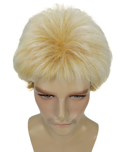 Men’s Short Teased Spiky Wig | Wild & Youthful Gold Blonde Mix Streaked Hairstyle for Costume Events