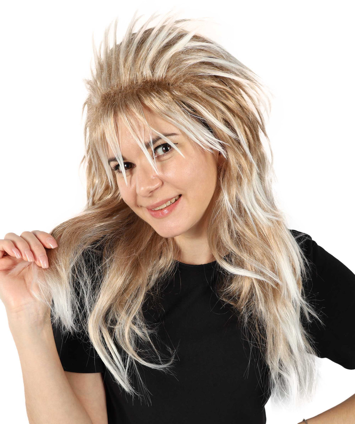HPO Women's Medium Length 80’s Famous Fancy Sparkle Multiple Wig | Halloween and Party Wig | Flame-retardant Synthetic Fiber, Premium Breathable Capless Cap