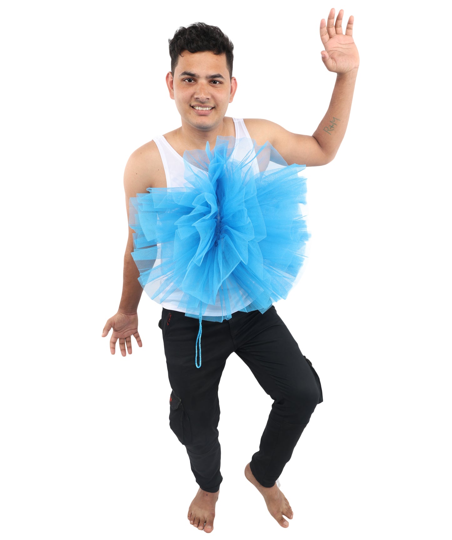 HPO Unisex Blue Shower Loofah Costume | Funny Bath Sponge Outfit with Tulle Mesh Design | Perfect for Halloween, Parties & Comedy Events