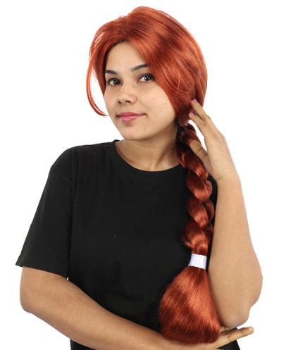 HPO Women's Advanced Titles Extra Long Auburn Braided Wig | 29-Inch Copper Red Synthetic Fiber, Thick French Braid Style, Center Part Smooth Texture | Halloween, Theater, Drag, Costume Events