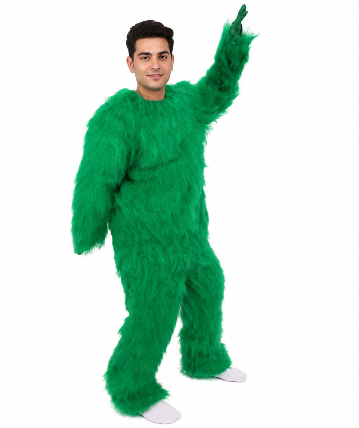 HPO Unisex Green Animal Fur Monster Costume Bundle – 75 Inch Full Outfit with Head Mask & Body Suit | Plush Mascot Style Costume for Halloween and Cosplay