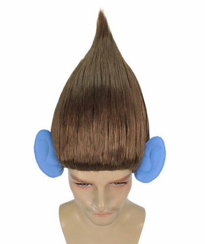 HPO Men's Pointy Diamond Guy Troll Wig with Blue Ears,Multiple Color,Flame-Retardant Synthetic Fiber