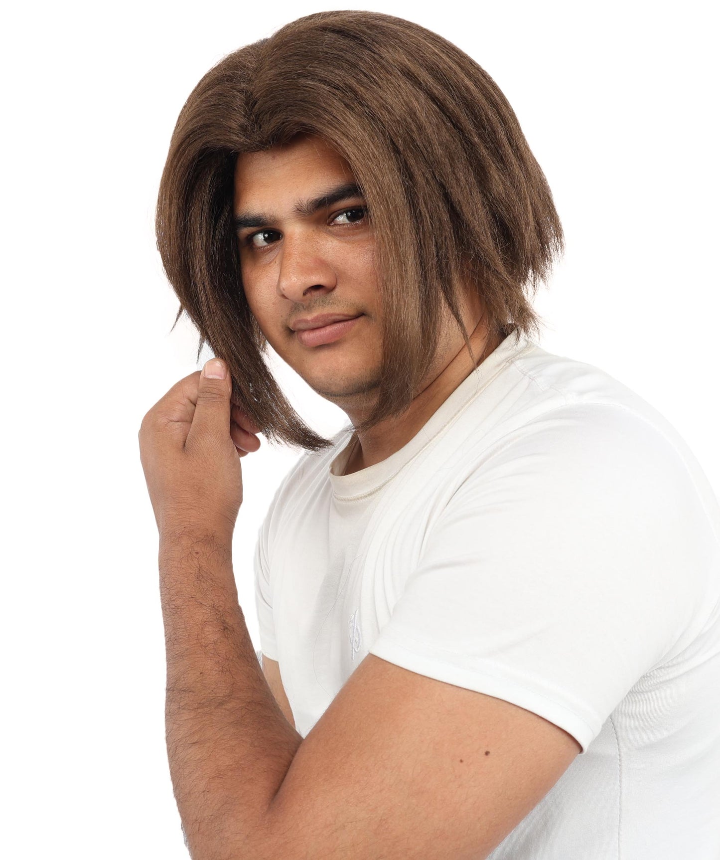 HPO Men's Two Tone Black & White Layered Anime Hair | Frosted Tips Messy Style, Natural Matte Finish, Adjustable Interior Net & Durable Strands | Carnival, Dress Up, Fantasy Conventions, Theater & Photo Shoots