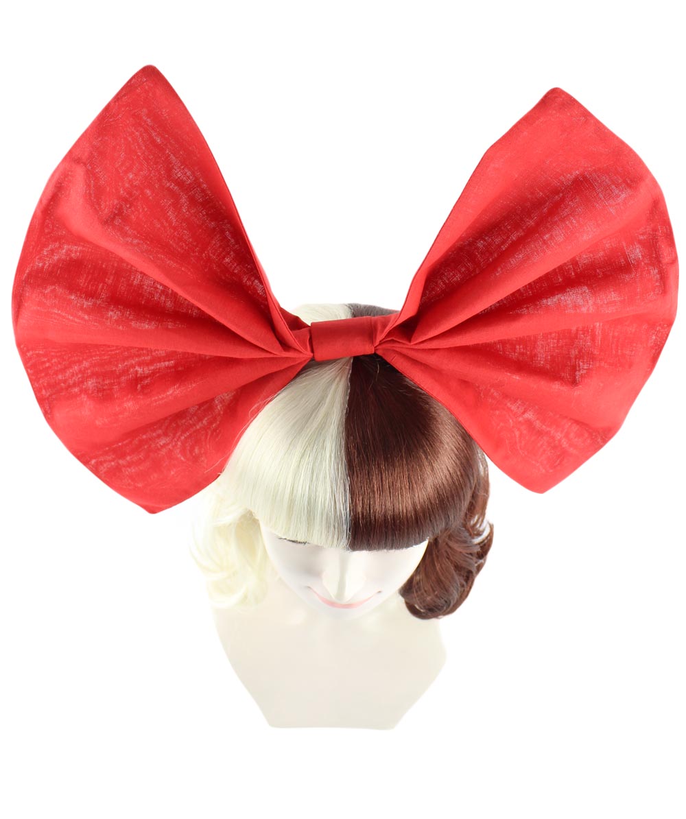 Singer Women's Short Straight Wig | Large Red Bow Brown & Blonde Celebrity Wig | Premium Breathable Capless Cap