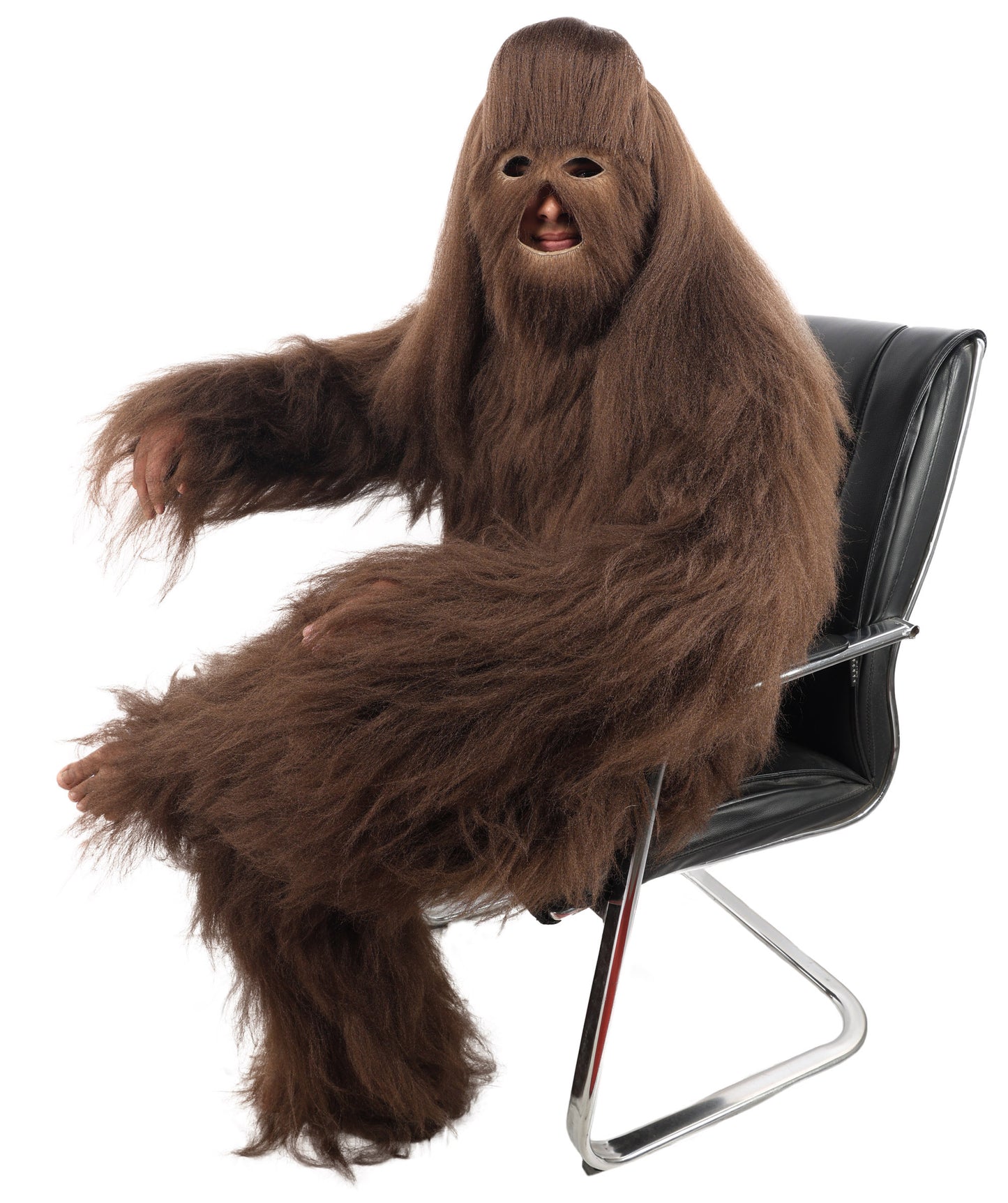 HPO Unisex Extreme Hairy Person Costume, Mask and Bundle - Full-Body Hair Suit Extra-Long Ash Brown Costume Wig for Halloween, Cosplay & Parties