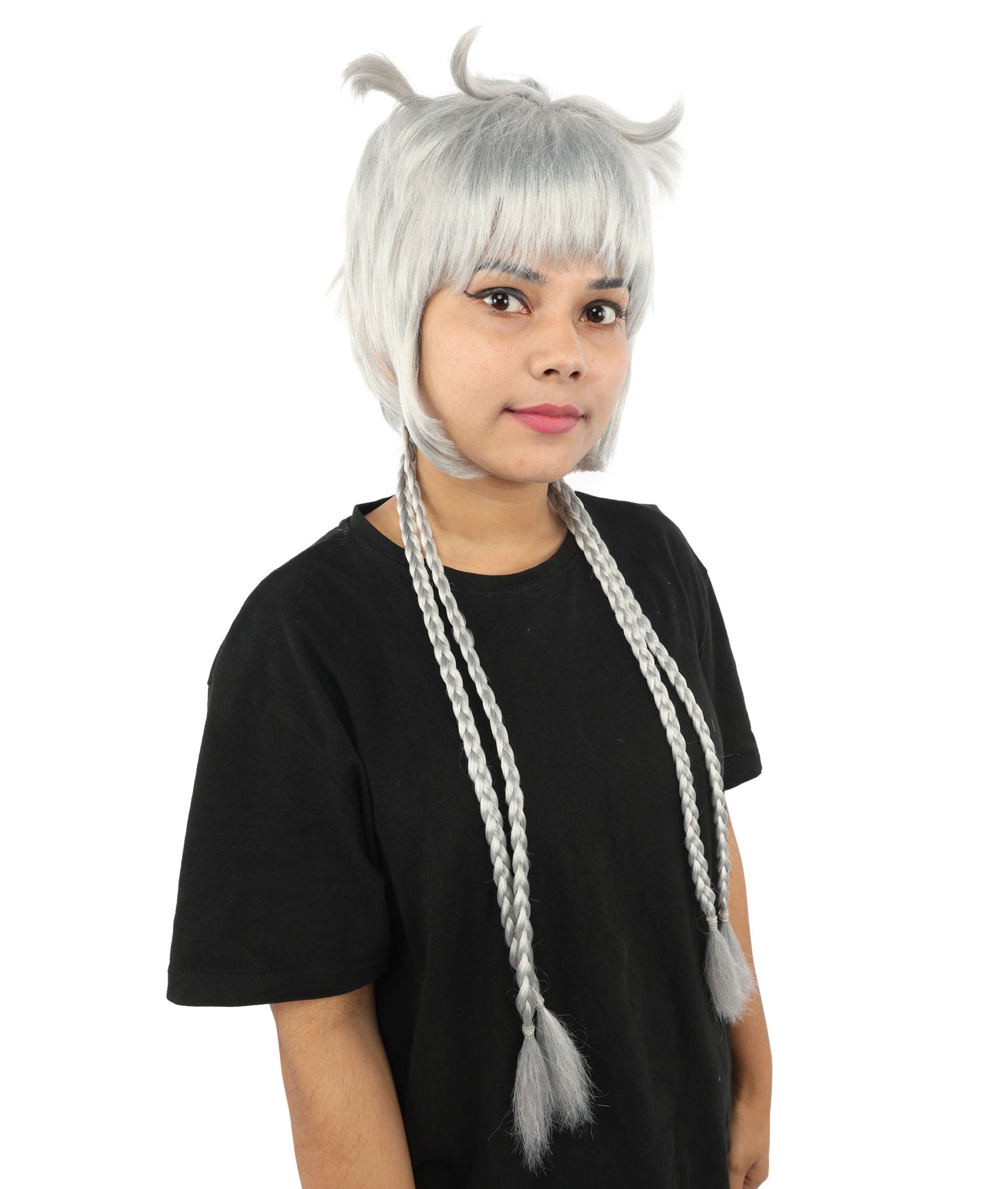 HPO Adult Women's Animal Ear Braided Wig | Multiple Color Options | Synthetic fiber, short bob with sculpted ears and long micro-braids, breathable base | Party, Halloween, theater, drag, performance, costume events