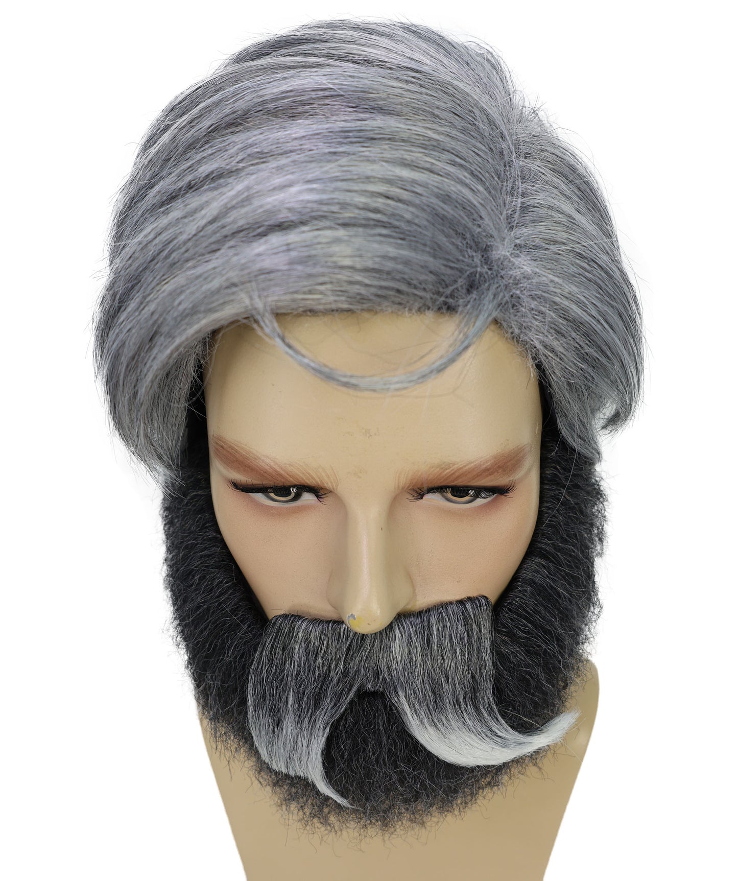 HPO Men's Grey,Salt & Pepper Wig, Beard and Mustache Set | Salt & Pepper Hair Accessories for Old Man Look | Halloween, Costume Parties, Stage Acts & Themed Events