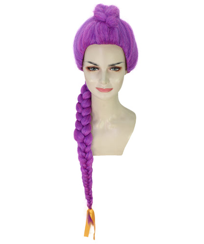 HPO Adult /Teen Women’s K-pop Demon Hunters Wig with Long Purple Fantasy Braid | Halloween Wig | Futuristic Pop Star Warrior Look