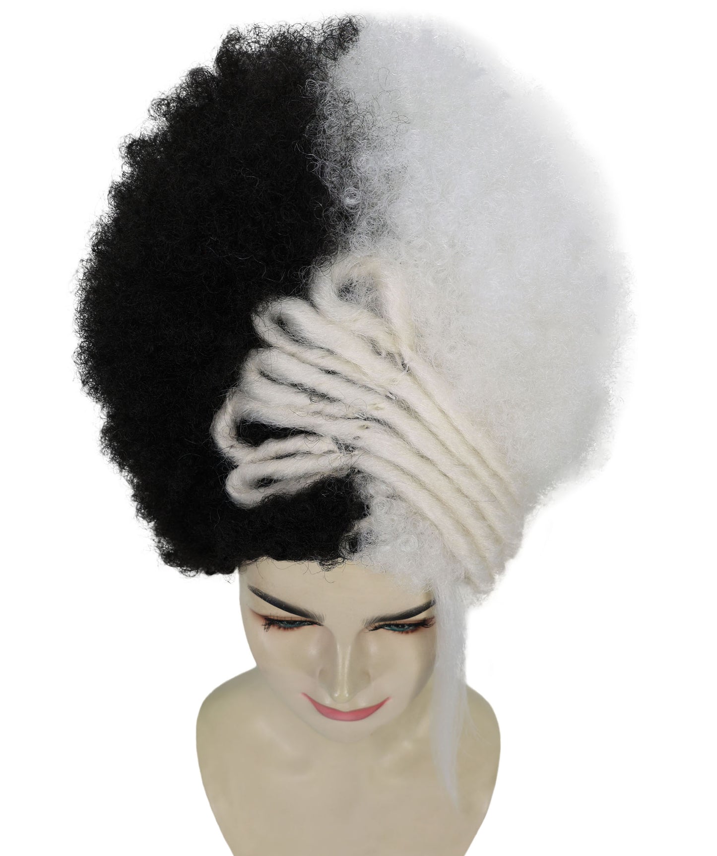 Women's 16" Inch Medium Length Halloween Fancy Afro Puff Good as Hell Goddess Costume Wig, Synthetic Fiber Hair with Braids, | HPO