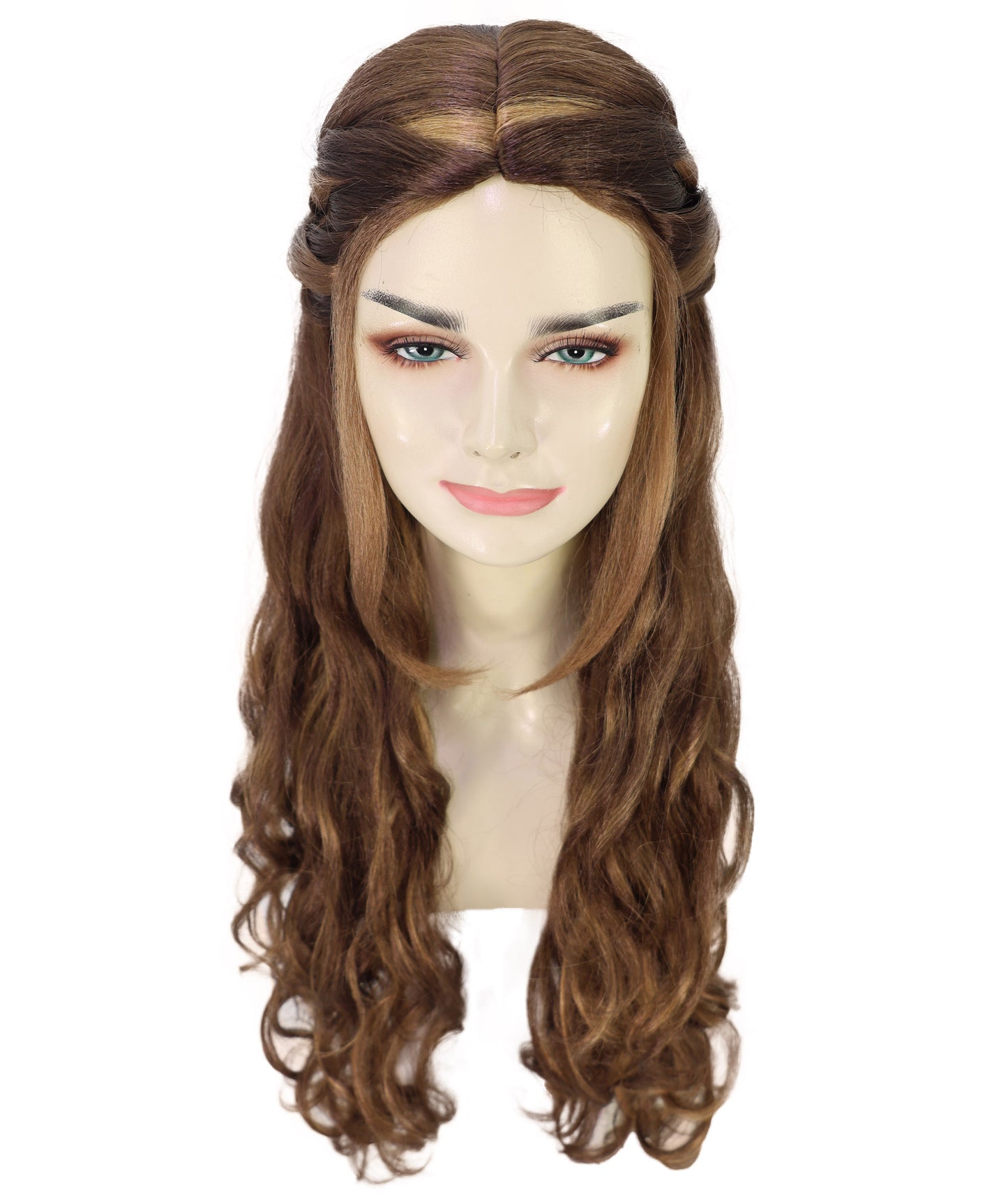 HPO Women's Brunette Braided Wig | Extra Long Synthetic Hairpiece with Adjustable Cap for Cosplay, Halloween, Parties, Stage & Roleplay