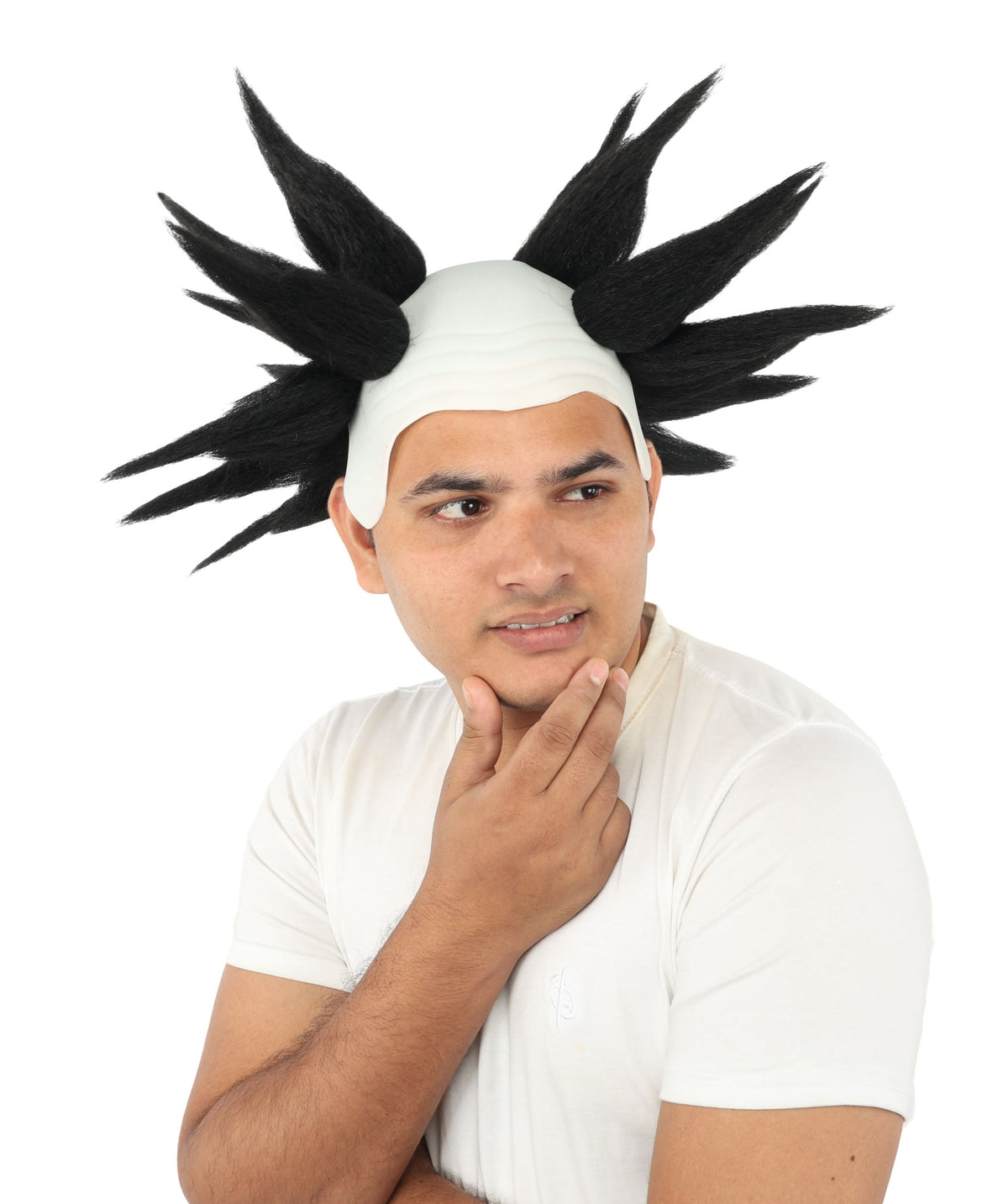 HPO Adult Men's Spiky Bald Illusion Wig | Multiple Color Options  |  Two-tone vibrant hue, create of synthetic fiber, stiff spiked volume, integrated forehead piece | Party, Halloween, theater, drag, performance, costume events