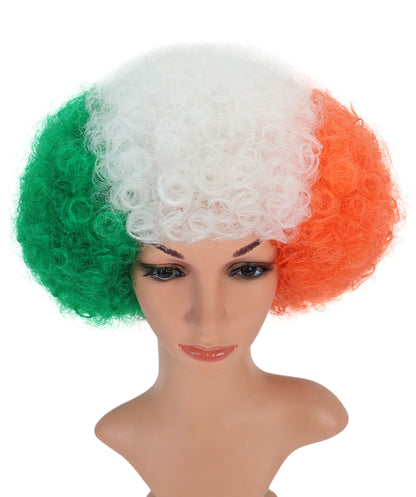 HPO Unisex Ireland Clown Wig – Green, White, and Orange Afro Flag Wig | Fun Sports Fan Wig for Matches, National Celebrations & Themed Parties "