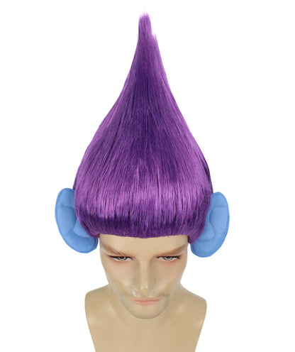 HPO Men's Pointy Diamond Guy Troll Wig with Blue Ears,Multiple Color,Flame-Retardant Synthetic Fiber